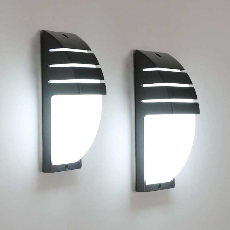 foto del prodotto 2 pezzi applique murale esterna, applique led ip65 impermeabile, applique murale per cortile giardino terrazza parete percorso, bianco freddo 6500k
