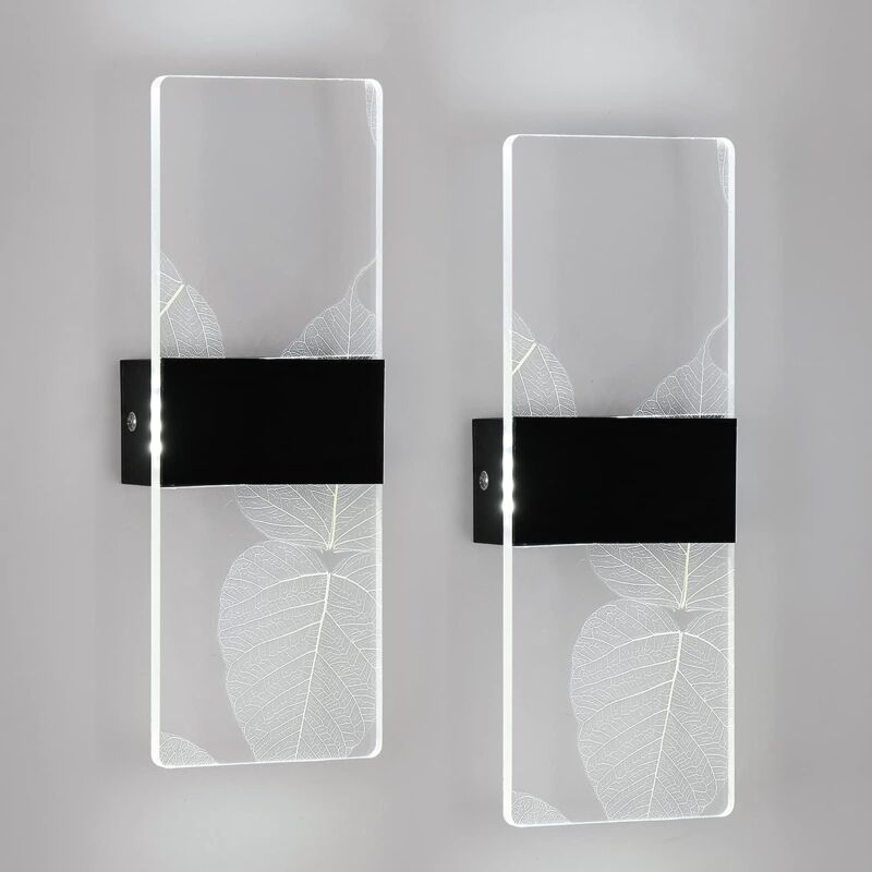 foto del prodotto 2 pezzi applique murali led moderno rettangolo lampada da parete bianco freddo 6000k per camere da letto, soggiorni, corridoi e disimpegni nero