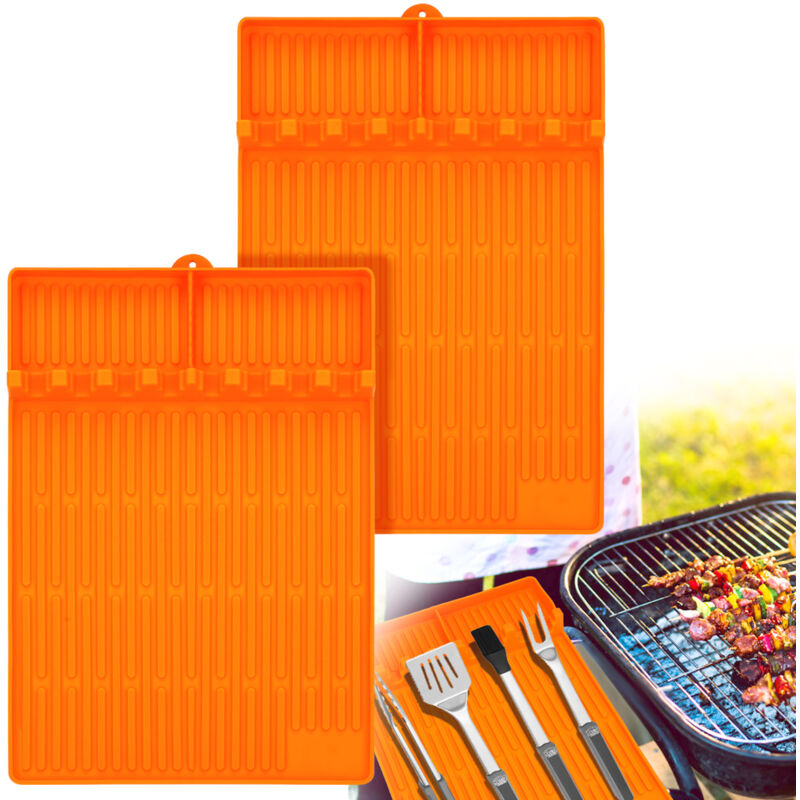 foto del prodotto 2 pezzi barbecue tappetino da forno 40 30 cm, utensili da barbecue compatibili con grill a gas, tappetino in silicone per spatola tappetino laterale