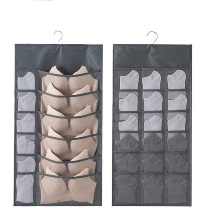 foto del prodotto 2 pezzi borsa portaoggetti sospesa per biancheria intima, organizer per armadio, ripiani bifacciali per reggiseni, biancheria intima, cravatte,