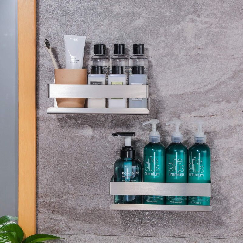 foto del prodotto 2 pezzi cestini per doccia autoadesivi portaoggetti per doccia senza foratura in acciaio inox sus304 portaoggetti per il bagno