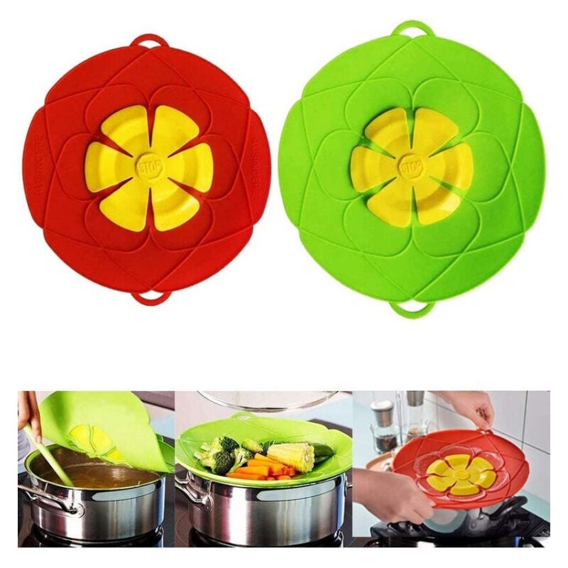 foto del prodotto 2 pezzi coperchi anti rovesciamento, silicone alimentare, 28x26 cm, coperchi in silicone antipolvere, anti spruzzi e anti ebollizione per cucine