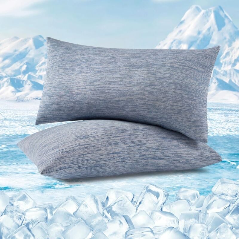 foto del prodotto 2 pezzi coppia federe copricuscino rinfrescanti in lavatrice con zip protezione e comfort 40x80cm blu woltu