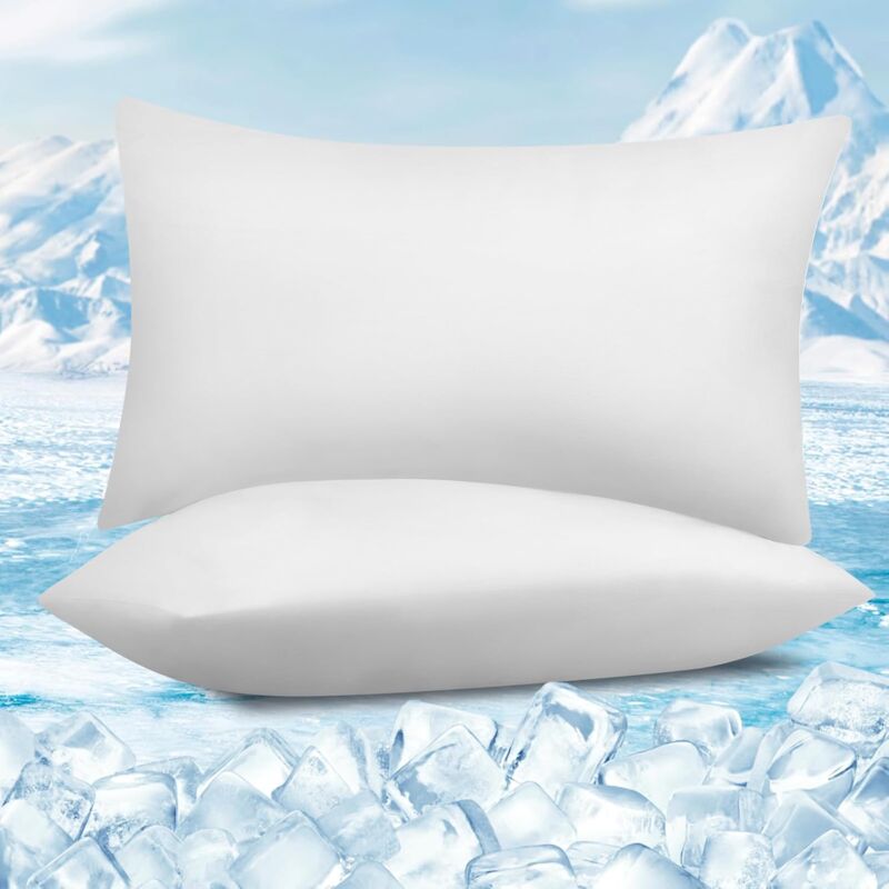 foto del prodotto 2 pezzi coppia federe copricuscino rinfrescanti in lavatrice con zip protezione e comfort 50x70cm bianco woltu