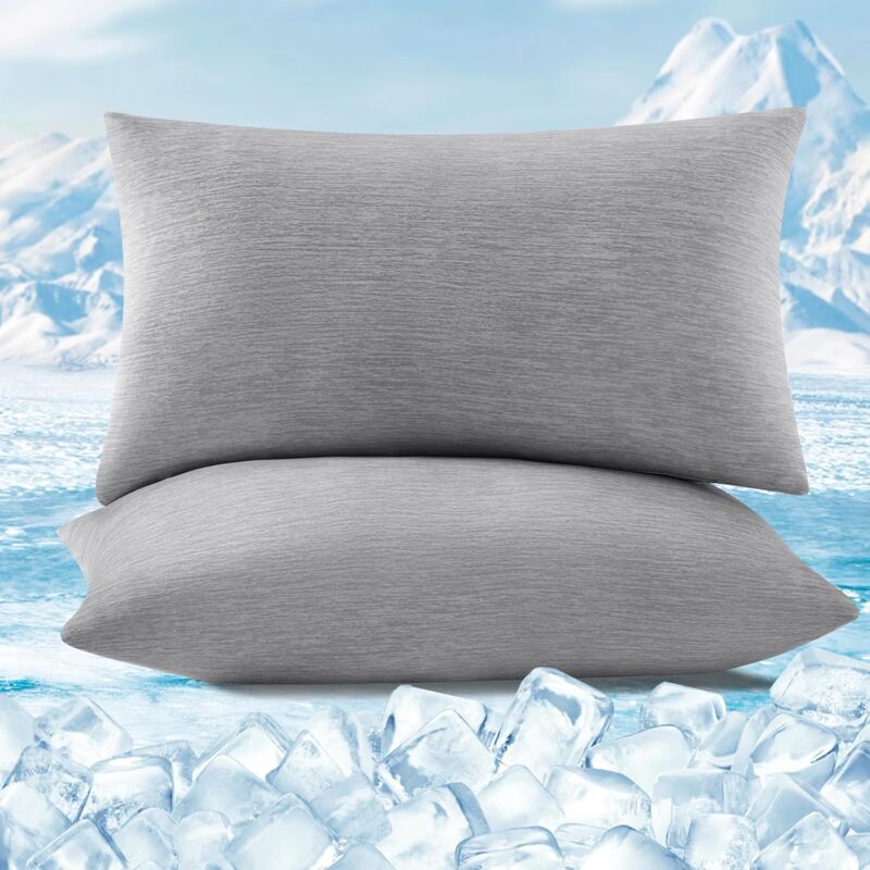foto del prodotto 2 pezzi coppia federe copricuscino rinfrescanti in lavatrice con zip protezione e comfort 50x70cm grigio woltu