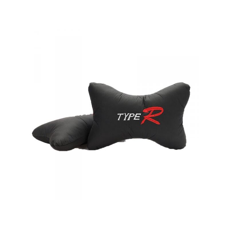 foto del prodotto 2 pezzi cuscini poggiatesta auto ergonomici e traspiranti colore nero scritta type r