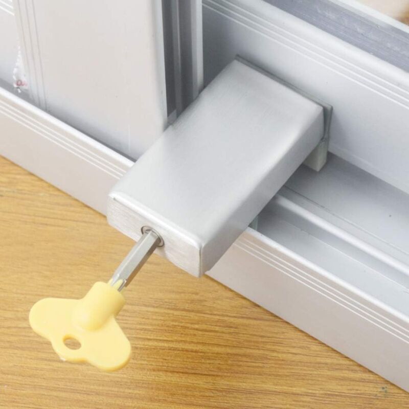 foto del prodotto 2 pezzi di chiusura per porta e finestra, regolabile, spesso, scorrevole, di sicurezza, antifurto, per bambini, con guide di sicurezza per bambini,