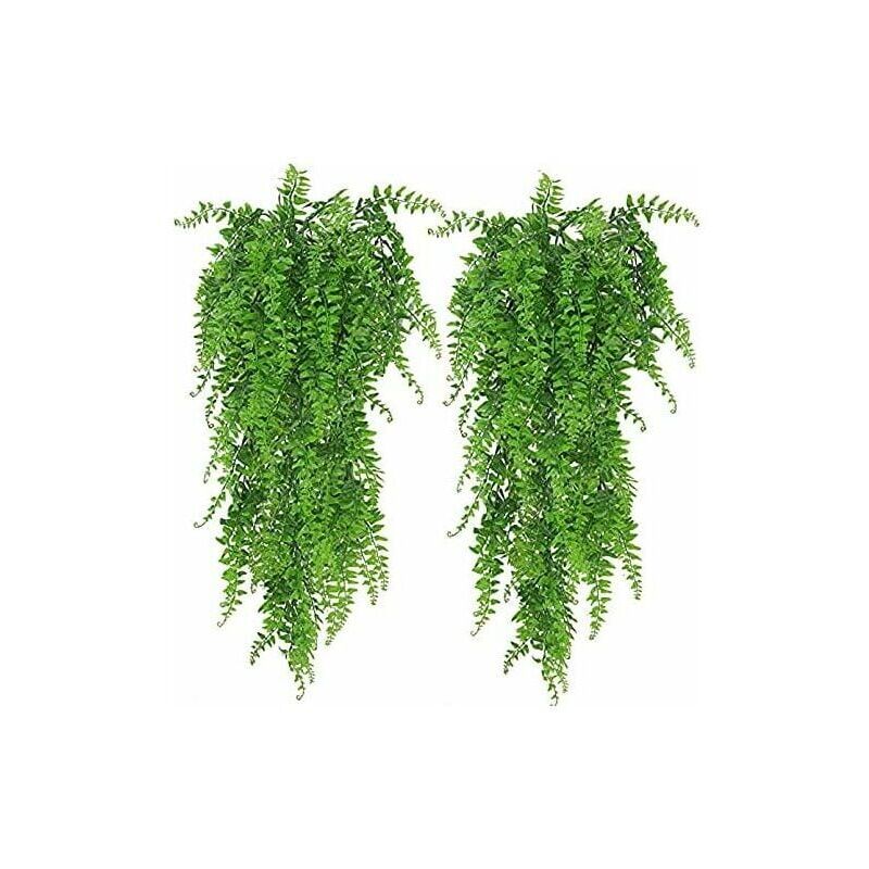 foto del prodotto 2 pezzi di piante di felce di boston artificiali, finte piante sospese da parete, decorazioni per matrimoni per la casa e l esterno, decorazioni