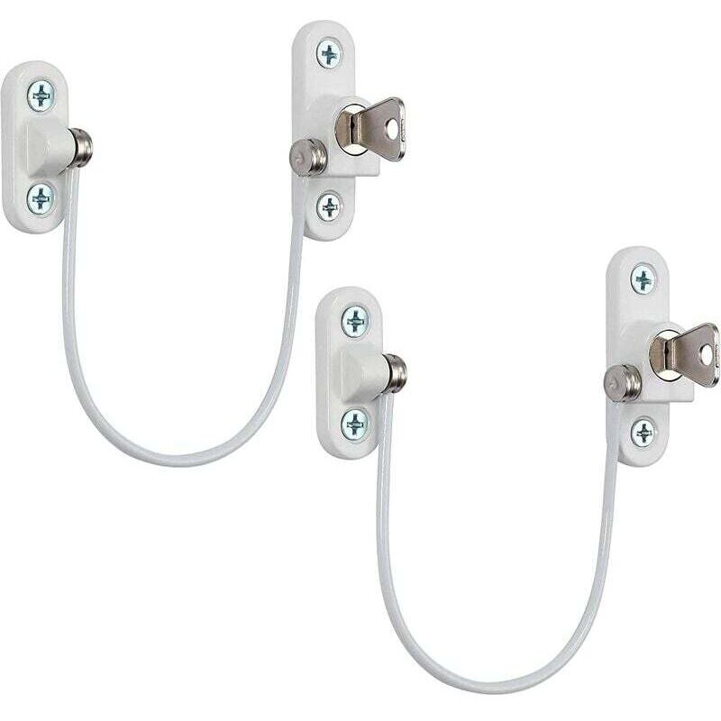 foto del prodotto 2 pezzi di serratura di sicurezza per porte e finestre per mobili con chiave bianca, cavo limitatore da 190 mm, cavo limitatore di sicurezza per