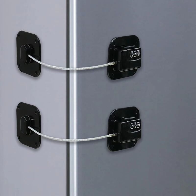 foto del prodotto 2 pezzi di serratura per frigorifero con codice, sicurezza per frigorifero per bambini con adesivo, serrature a combinazione per bambini per armadi,