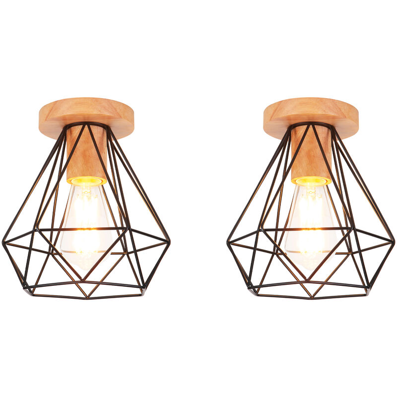 foto del prodotto 2 pezzi diamante lampada da soffitto interno in metallo e legno lampada industriale moderno per corridoio scala camera da letto nero
