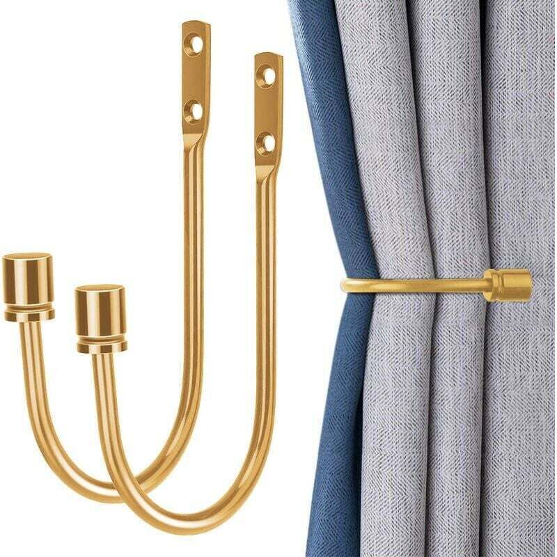 foto del prodotto 2 pezzi fermatenda in metallo, fermatenda decorativo fissato al muro con viti, fermatenda per trattamento finestra resistente per decorazione