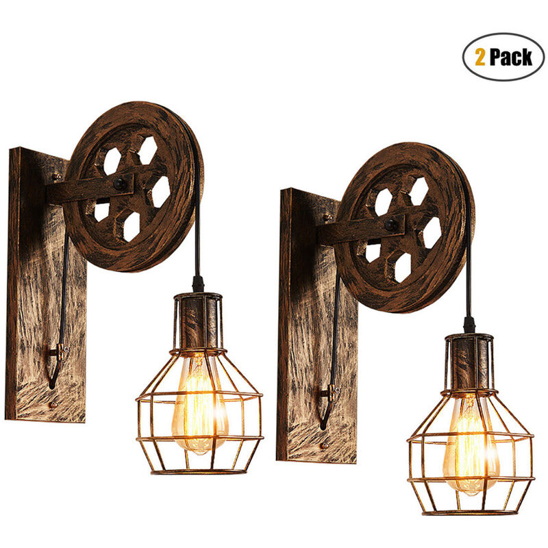 foto del prodotto 2 pezzi ferro lampada a muro puleggia e27 lampada loft stile industriale luce a muro per corridoio scale entrata soggiorno bronzo