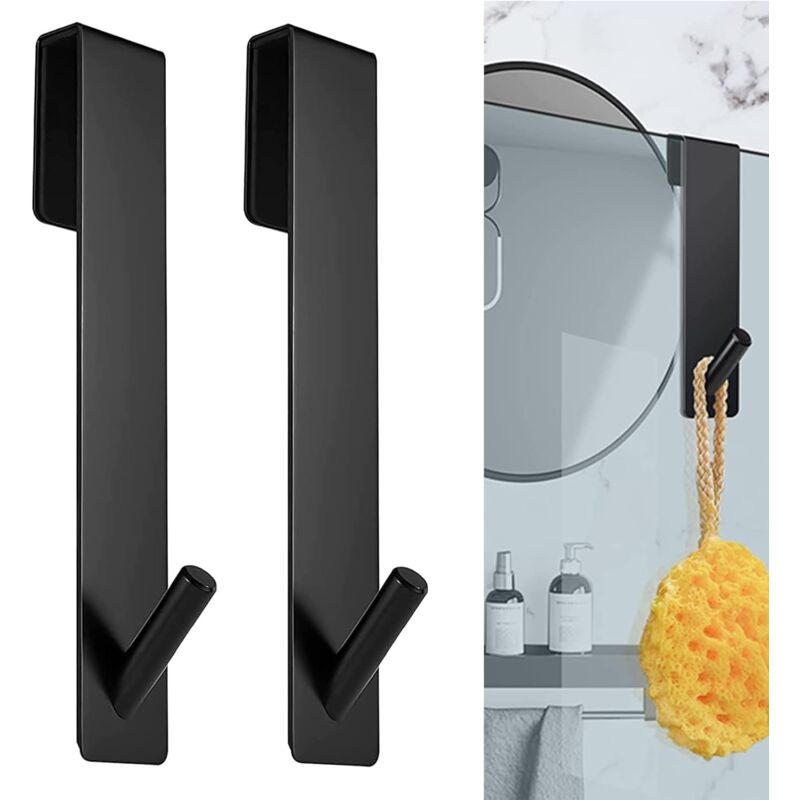 foto del prodotto 2 pezzi ganci per porta doccia ganci per asciugamani senza foratura, ganci per porta doccia in vetro senza cornice neri 7 pollici 