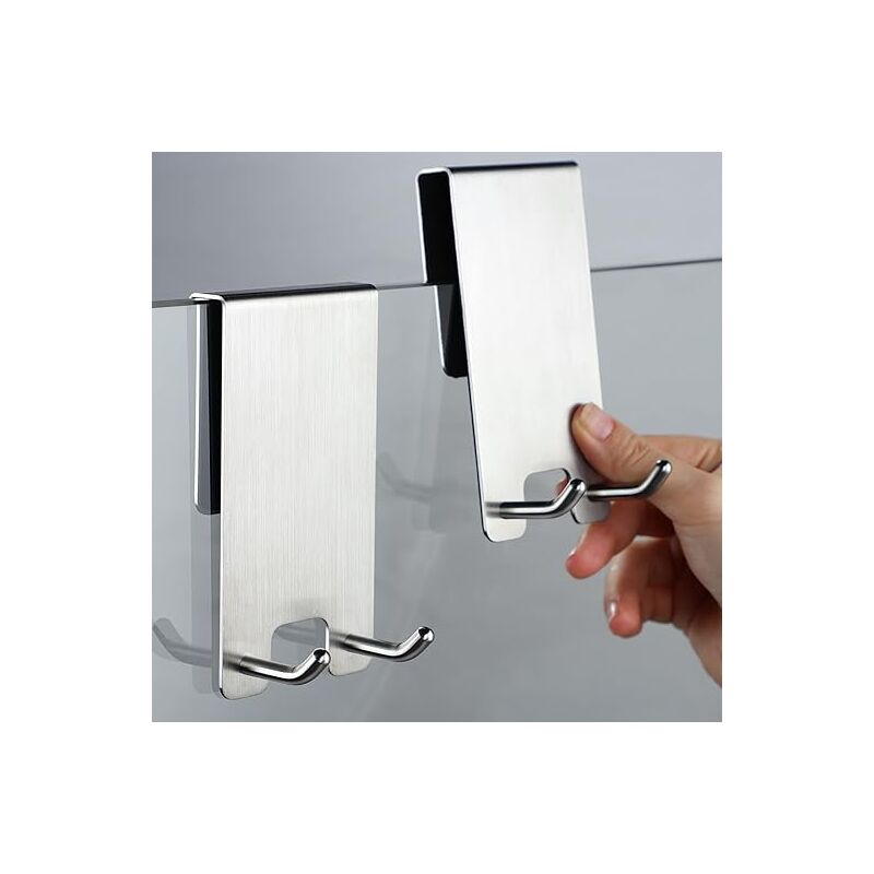 foto del prodotto 2 pezzi gancio doccia, gancio da parete per cabina doccia, gancio per asciugamani senza foratura, ganci per porta del bagno, adatti per vetri spessi
