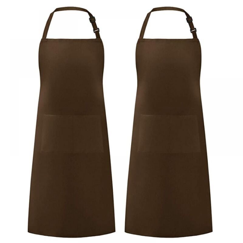 foto del prodotto 2 pezzi grembiuli da cucina marroni per uomo e donna, grembiuli da cucina portautensili con 2 tasche per barbecue, grembiule da giardinaggio