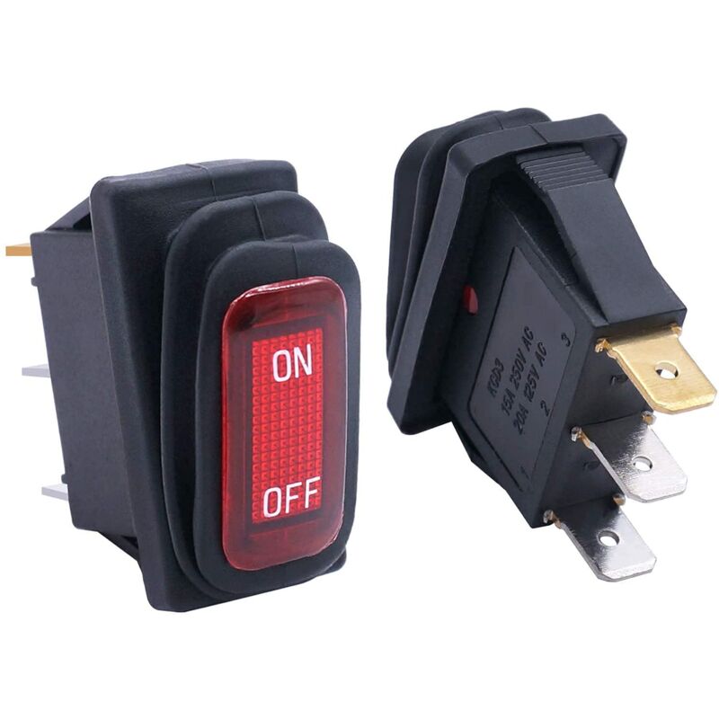 foto del prodotto 2 pezzi impermeabili 12v rosso illuminato automatico on off spst 3 pin 2 posizioni interruttori a bilanciere ca kcd3 101nw on off