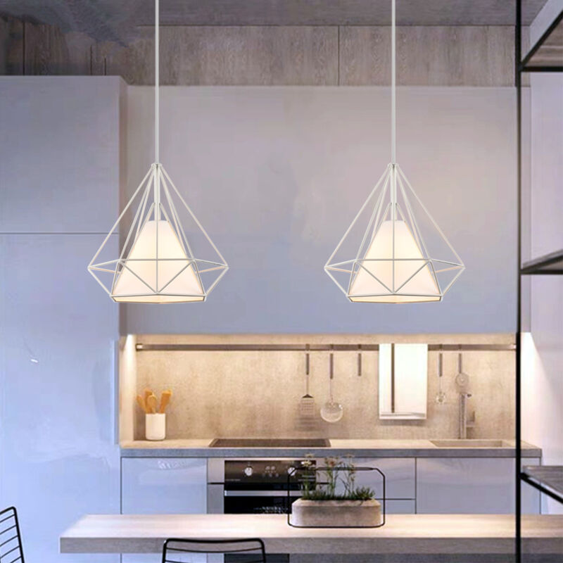 foto del prodotto 2 pezzi industriale lampada a sospensione, plafoniera con gabbia di diamante, lampada e27 per soggiorno camera da letto bianco