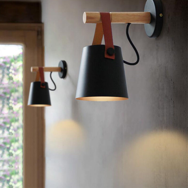 foto del prodotto 2 pezzi lampada a muro per interno, lampada da parete in pelle, creativo illuminazione con paralume e27 per camera da letto cucina corridoio nero 