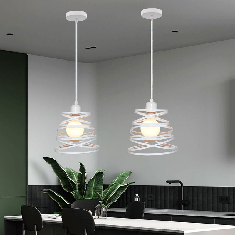 foto del prodotto 2 pezzi lampada a sospensione industriale e27 20cm bianco lampadario paralume in metallo ferro lampada corridoio scale camera da letto