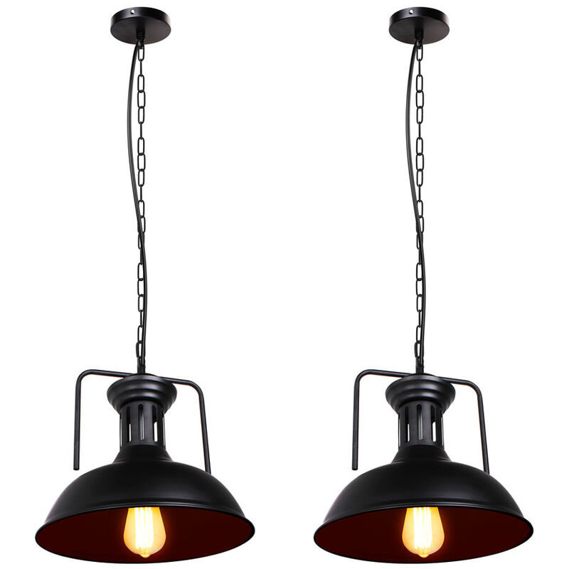 foto del prodotto 2 pezzi lampada a sospensione vintage industriale lampadario paralume metallo nero illuminazione pendente regolabile per caff barra