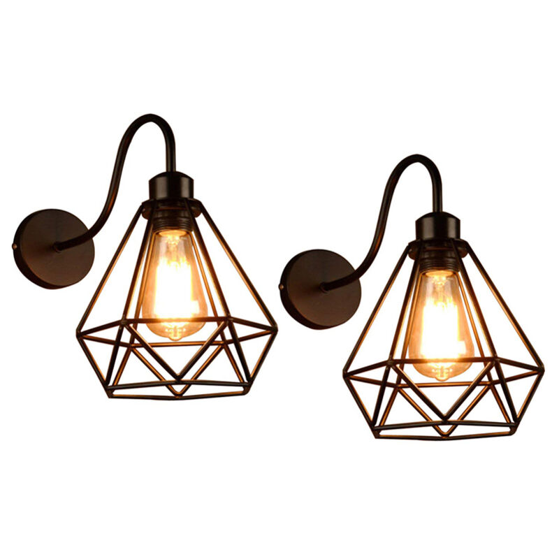 foto del prodotto 2 pezzi lampada da parete industriale vintage applique da parete metallo lampada a muro gabbi geometrica per soggiorno caffetteria stanza