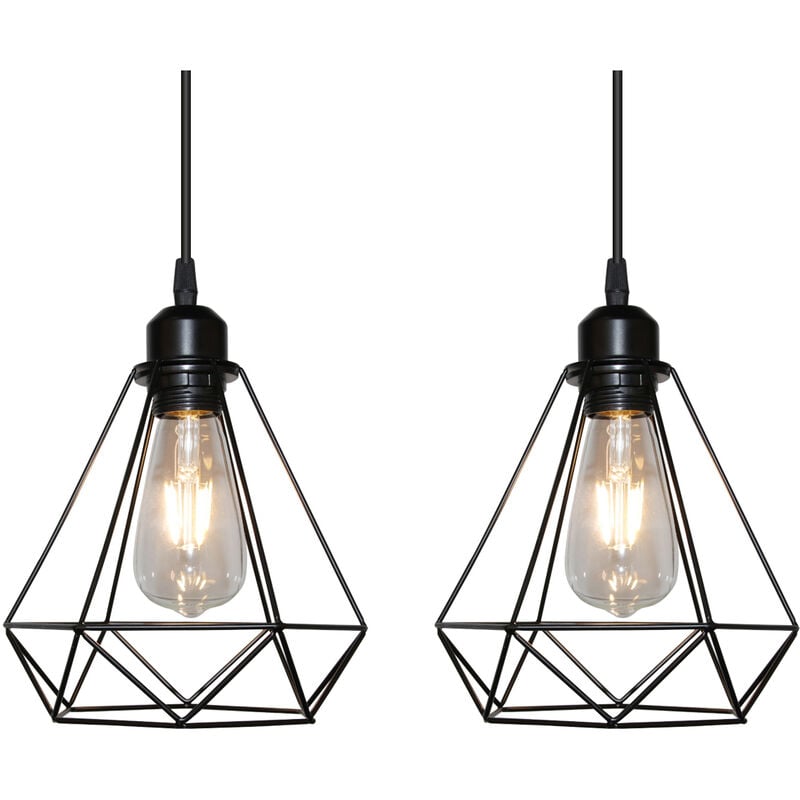 foto del prodotto 2 pezzi lampada da soffitto lampadario a sospensione industriale vintage illuminazione pendente metallo nero per cucina sala da pranzo corridoio porta