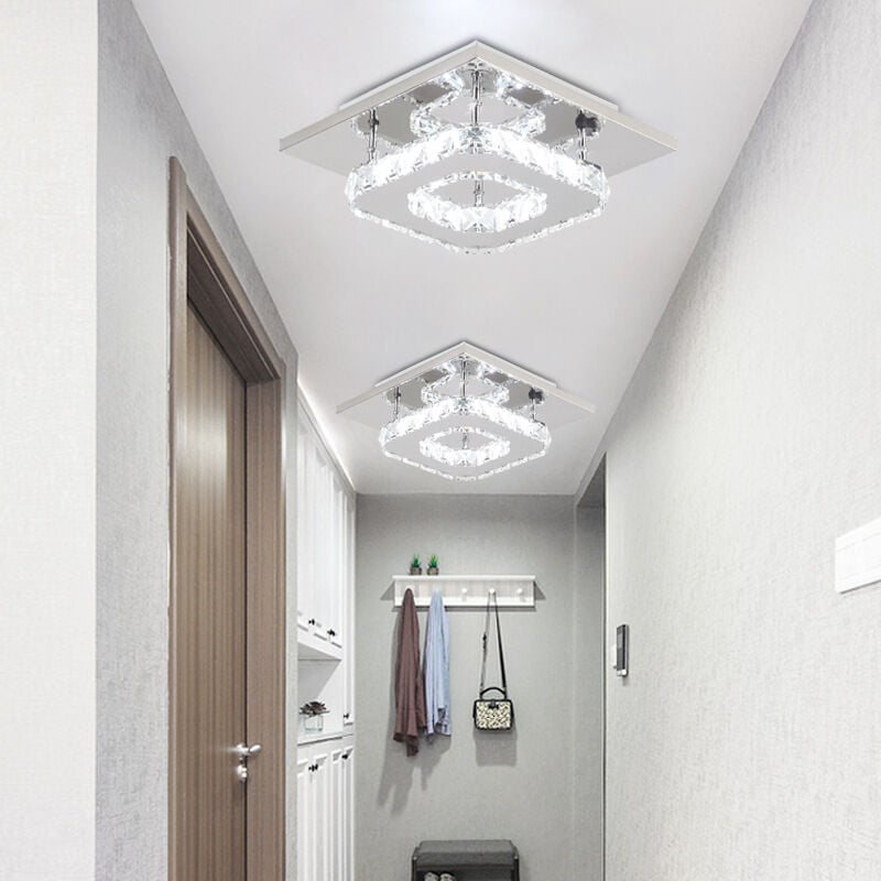 foto del prodotto 2 pezzi lampada da soffitto quadrata in cristallo a led, luce bianca fredda argento moderna e semplice, utilizzata in soggiorno e camera da letto
