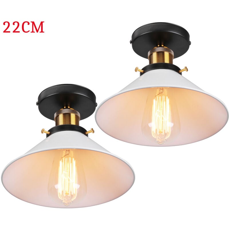foto del prodotto 2 pezzi lampada da soffitto vintage retr lampadario industriale in ferro paralume 22cm per camera da letto, soggiorno, cucina bianco