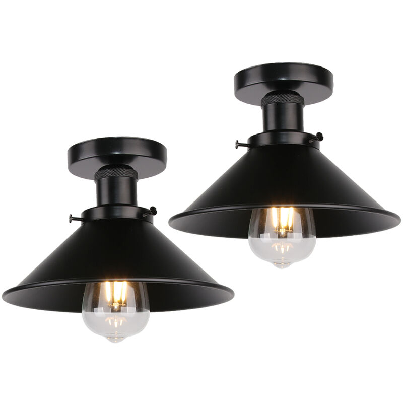 foto del prodotto 2 pezzi lampada da soffitto vintage retr lampadario industriale in ferro paralume 22cm per camera da letto, soggiorno, cucina tutto nero