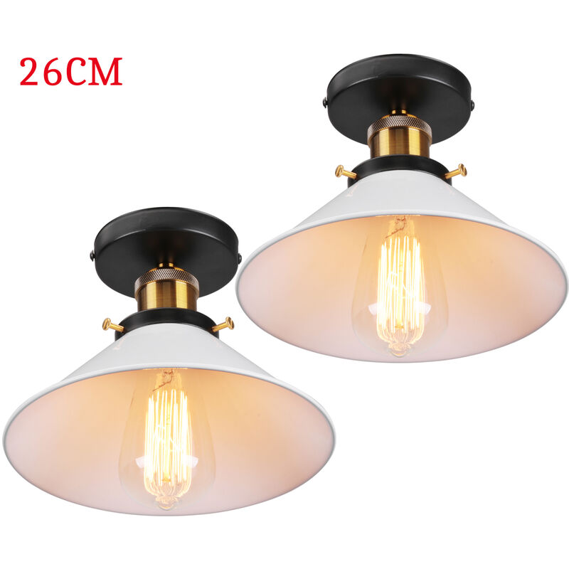 foto del prodotto 2 pezzi lampada da soffitto vintage retr lampadario industriale in ferro paralume 26cm per camera da letto, soggiorno, cucina bianco