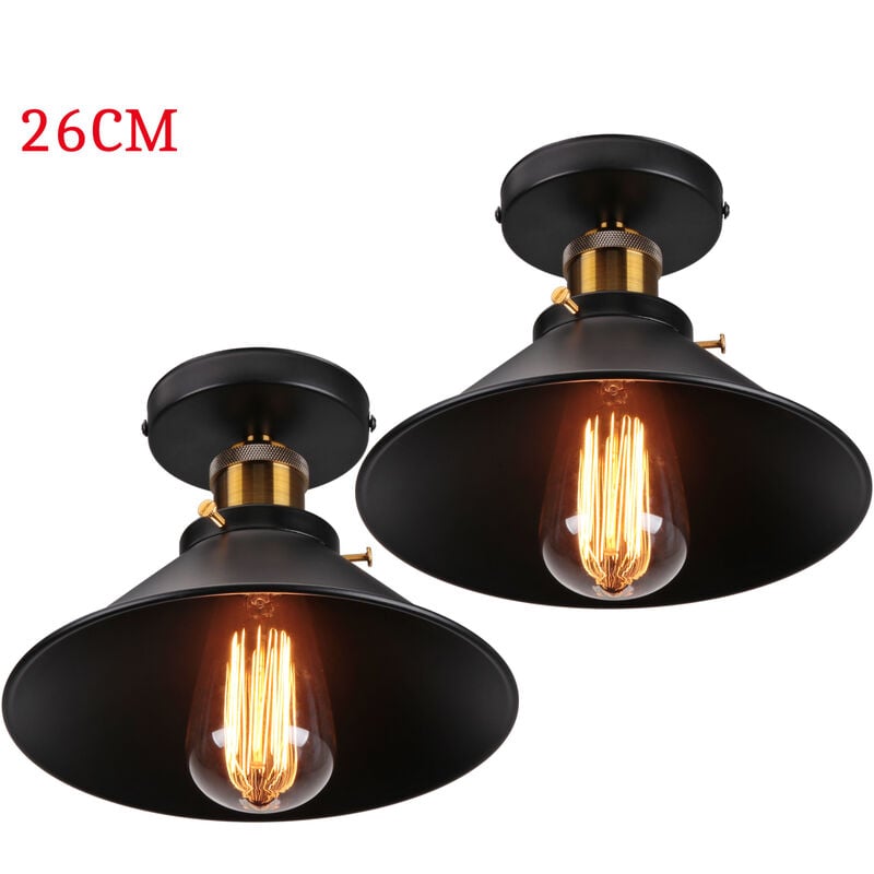 foto del prodotto 2 pezzi lampada da soffitto vintage retr lampadario industriale in ferro paralume 26cm per camera da letto, soggiorno, cucina nero