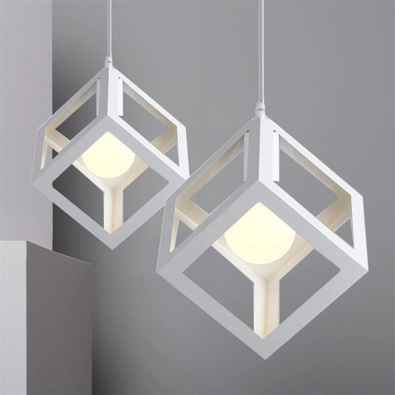 foto del prodotto 2 pezzi lampadario creativo, lampada da soffitto in ferro, lampada cubo geometria e27 per cucina sala da pranzo bianco