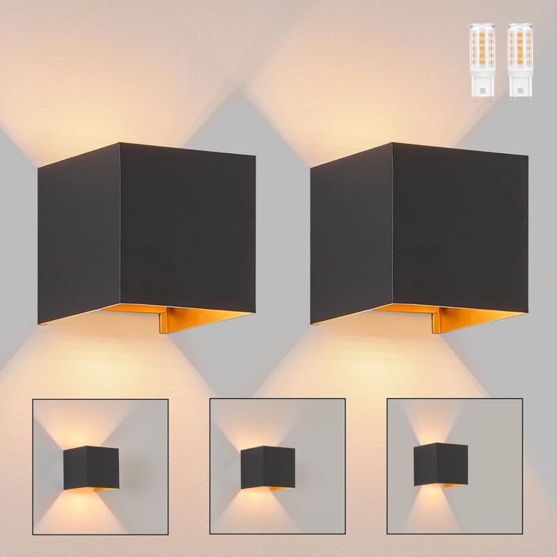 foto del prodotto 2 pezzi lampade da parete a led per interni lampada da parete nera e oro, verso l alto e verso il basso, impermeabile ip65, regolabile con luce