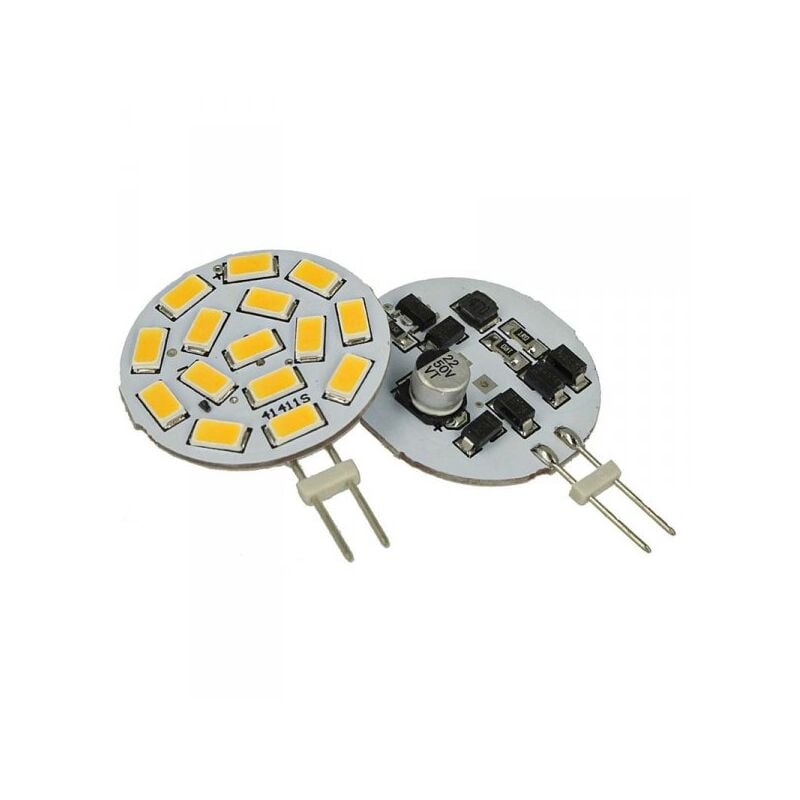 foto del prodotto 2 pezzi lampadine led, lampadina g4 bispina dc ac 12v 24v 3,5w bianco caldo 3000k con 15 smd 5630 10v 30v