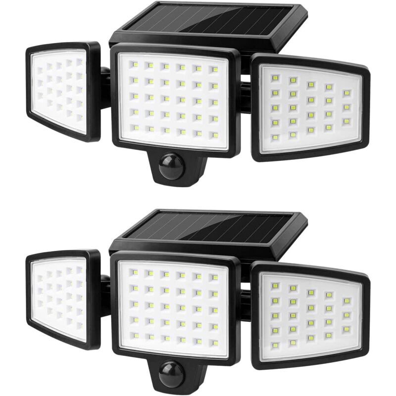 foto del prodotto 2 pezzi le luci solari per esterni, 74 luci solari a led con sensore di movimento per esterni 1000 lm 6500 k, faretto solare per esterni girevole a