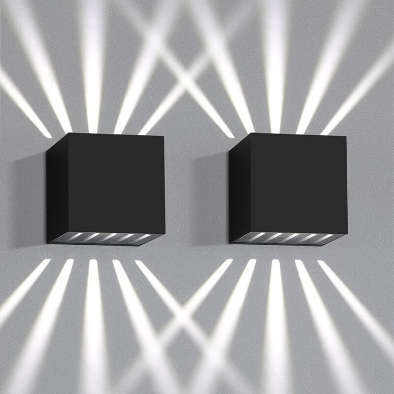 foto del prodotto 2 pezzi led applique da interno ed esterno nero lampada da esterno ip65 impermeabile applique da esterno 3000k bianco freddo up down 10w applique