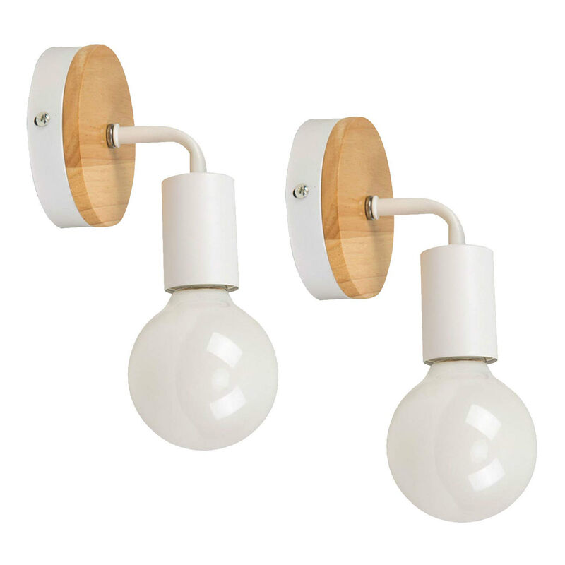 foto del prodotto 2 pezzi luce a muro stile moderno lampada da parete in legno e metallo per camera da letto cucina corridoio bianco