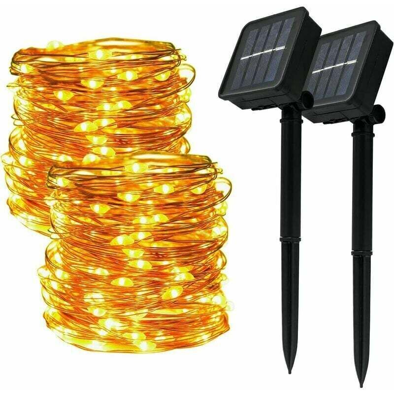 foto del prodotto 2 pezzi luci a stringa solare per esterni, 12 m 120 led luci a stringa solare, 8 modalit luci a stringa solare in filo di rame impermeabile per