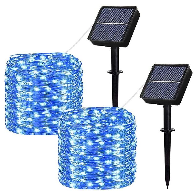 foto del prodotto 2 pezzi luci solari da esterno, 100 led 12 m 40 piedi luci impermeabili 8 modalit luci decorative per giardino, cortile, patio, casa, natale,