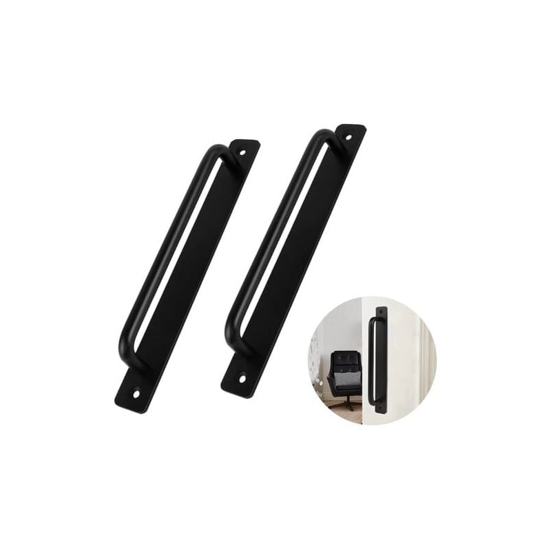 foto del prodotto 2 pezzi maniglia per porta in lega di alluminio nera, maniglia per porta scorrevole resistente per porte interne ed esterne, porte del fienile,