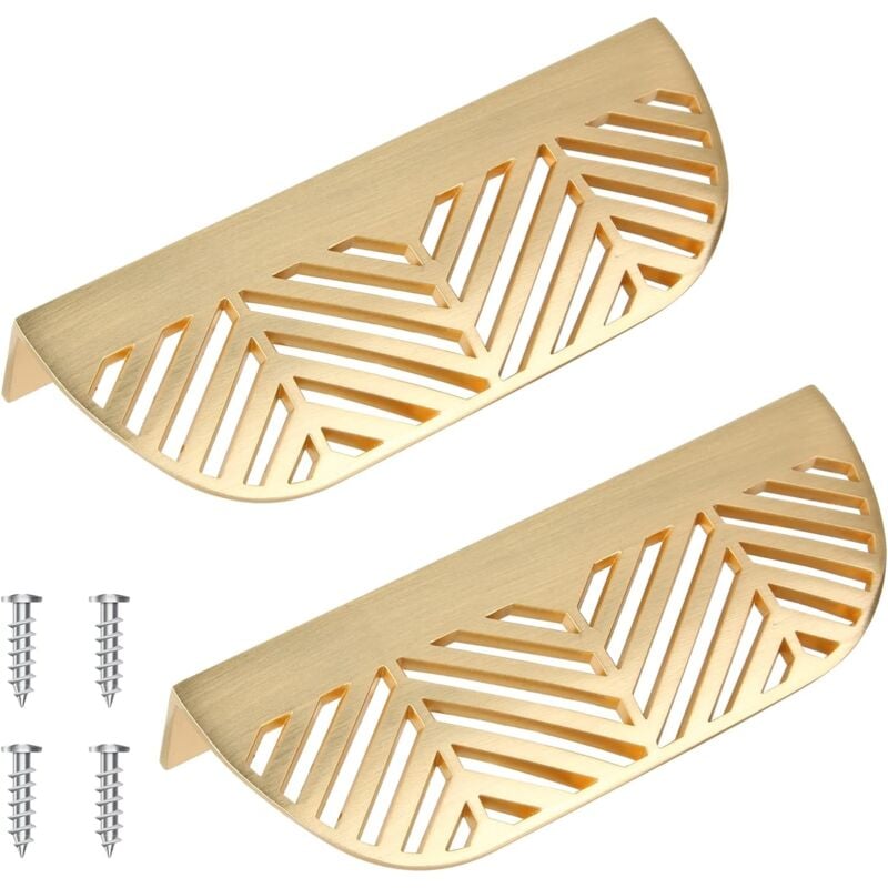 foto del prodotto 2 pezzi maniglie per mobili nascoste, maniglia per armadietto a forma di foglia, manopole per porte gabinetto in ottone dorato, 117mm