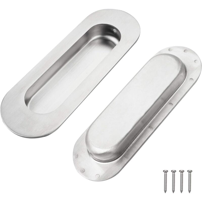foto del prodotto 2 pezzi maniglie per porte scorrevoli a incasso, maniglia in acciaio inox a incasso con 4 viti per armadi, credenze, cassetti argento
