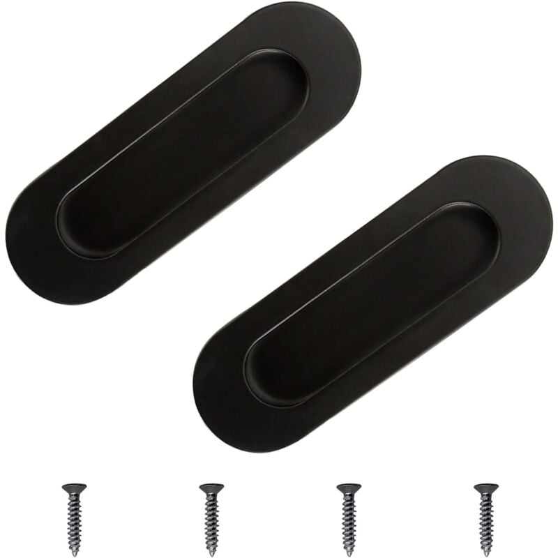 foto del prodotto 2 pezzi maniglie per porte scorrevoli a incasso, maniglia in acciaio inox a incasso con 4 viti per armadi, credenze, cassetti nero