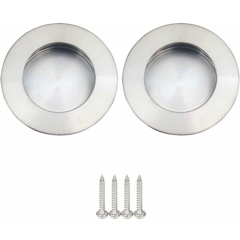 foto del prodotto 2 pezzi maniglie rotonde incassate per porta scorrevole maniglia per porta scorrevole rotonda in acciaio inox satinato spazzolato