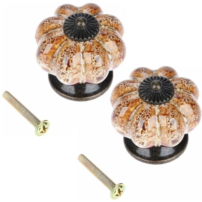 foto del prodotto 2 pezzi marrone pomelli per porte in ceramica antica a forma di zucca per armadi, credenze, cassetti, maniglie per mobili da cucina