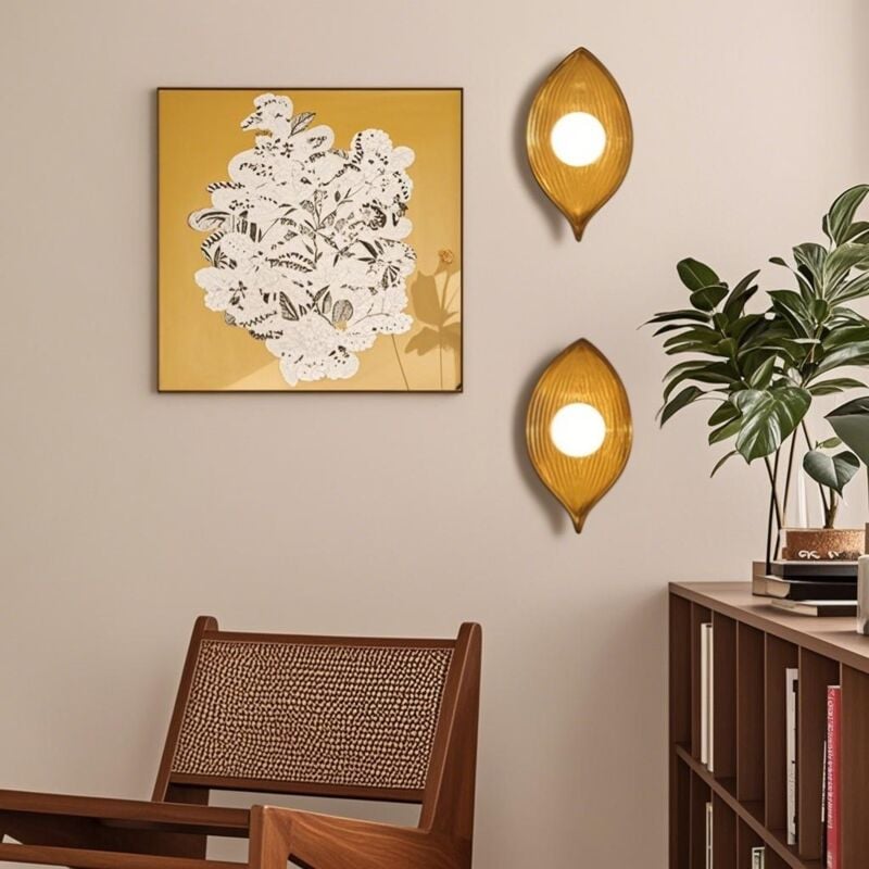 foto del prodotto 2 pezzi moderna applique da parete creativa lampada da parete a forma di foglia colore del legno per ufficio corridoio soggiorno