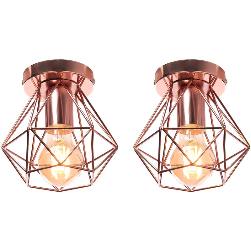 foto del prodotto 2 pezzi plafoniera da soffitto, 16cm mini diamante gabbia, industriale stile, e27 attacco per soggiorno sala da pranzo oro rosa
