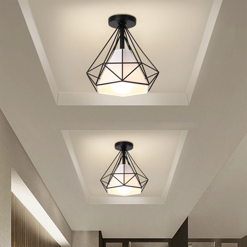 foto del prodotto 2 pezzi plafoniere 25cm, lampade a soffitto a forma di diamante in metallo e27, illuminazione a soffitto per corridoio bar cucina nero