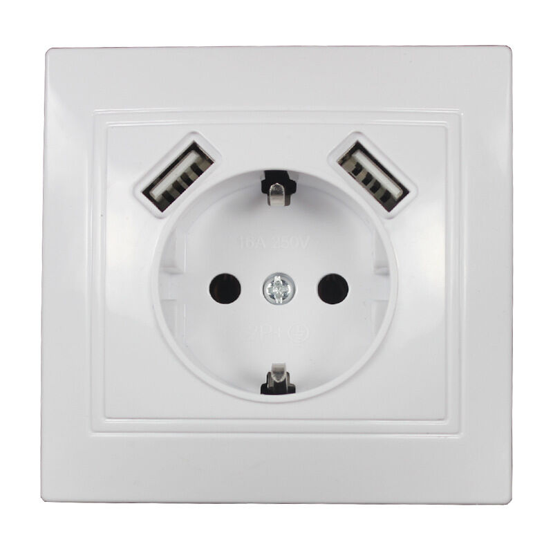 foto del prodotto 2 pezzi presa usb da incasso con presa usb max. sistema 55 presa a muro con contatto di terra per smartphone mp3 bianco lucido 2 a